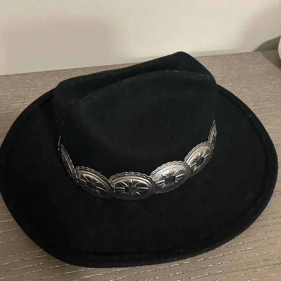 Authentic Toucan Collection Black Cowboy Hat with Silver Accents 100% Wool Felt